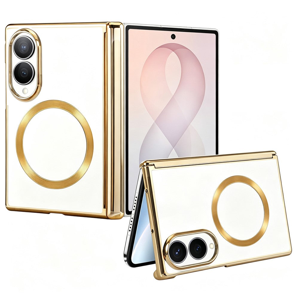 For Samsung Galaxy Z Fold8 Magnetic Case Electroplating CD Vein PC Phone Cover with Tempered Glass Screen Film