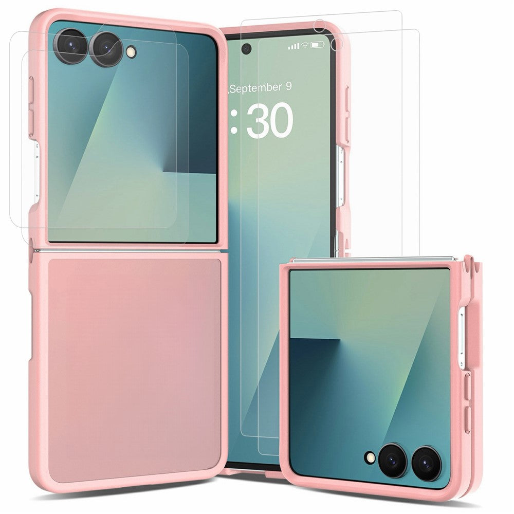 For Samsung Galaxy Z Flip8 Case TPU + Acrylic Skin-Feel Phone Cover with 2Pcs Outer Screen Tempered Glass Film + 2Pcs Inner Screen Hydrogel Film