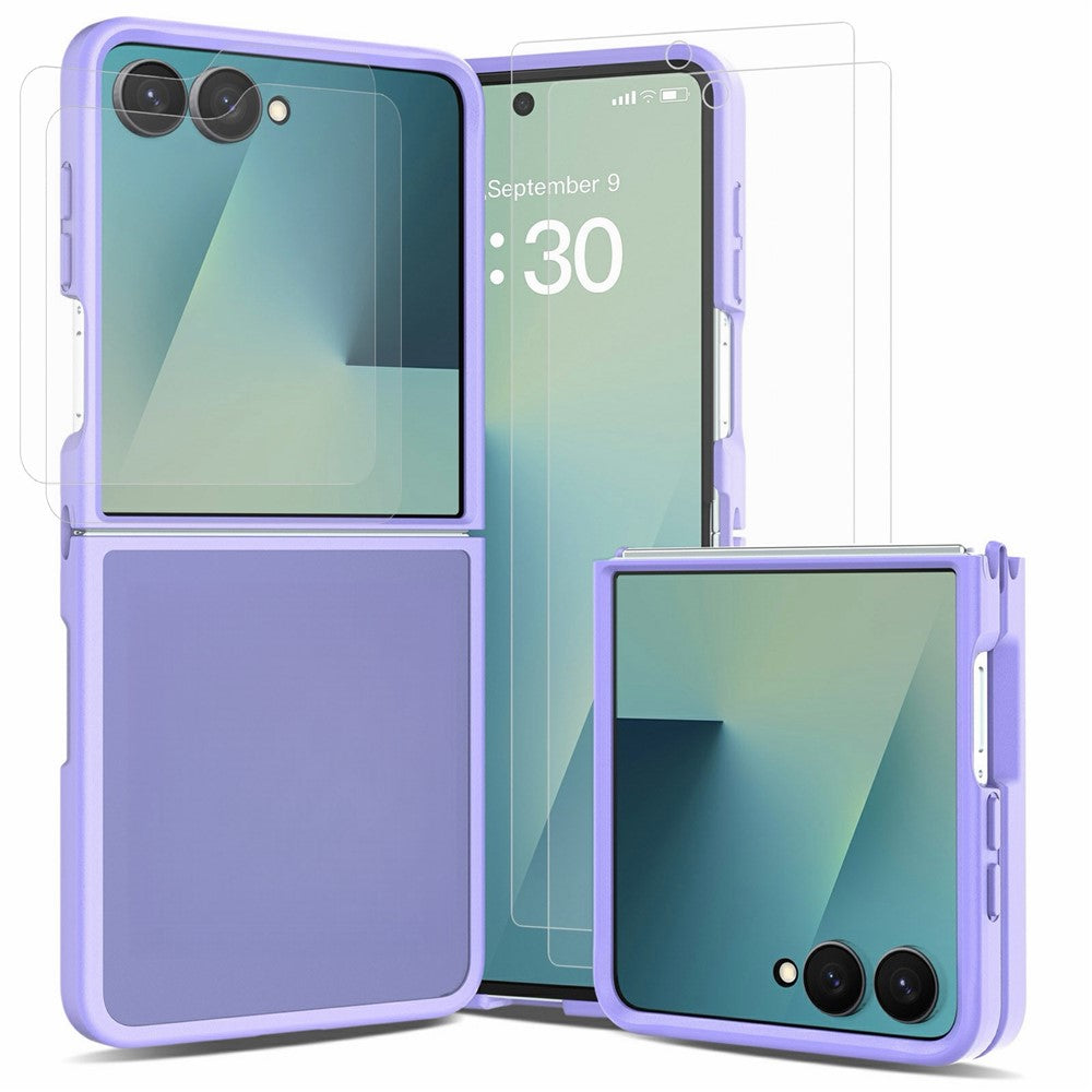 For Samsung Galaxy Z Flip8 Case TPU + Acrylic Skin-Feel Phone Cover with 2Pcs Outer Screen Tempered Glass Film + 2Pcs Inner Screen Hydrogel Film