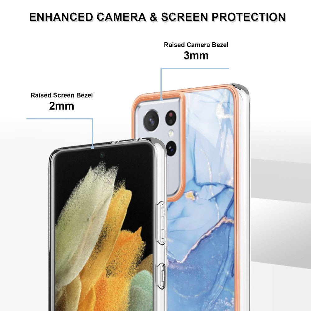 Galaxy S21 Ultra 5G Schutzhülle – Mit Marmormuster 2,0 mm Galvanik-Rückseite