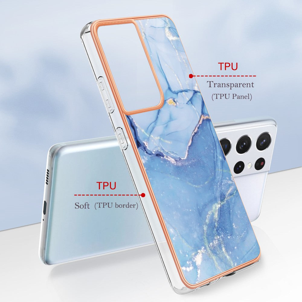 Galaxy S21 Ultra 5G Schutzhülle – Mit Marmormuster 2,0 mm Galvanik-Rückseite