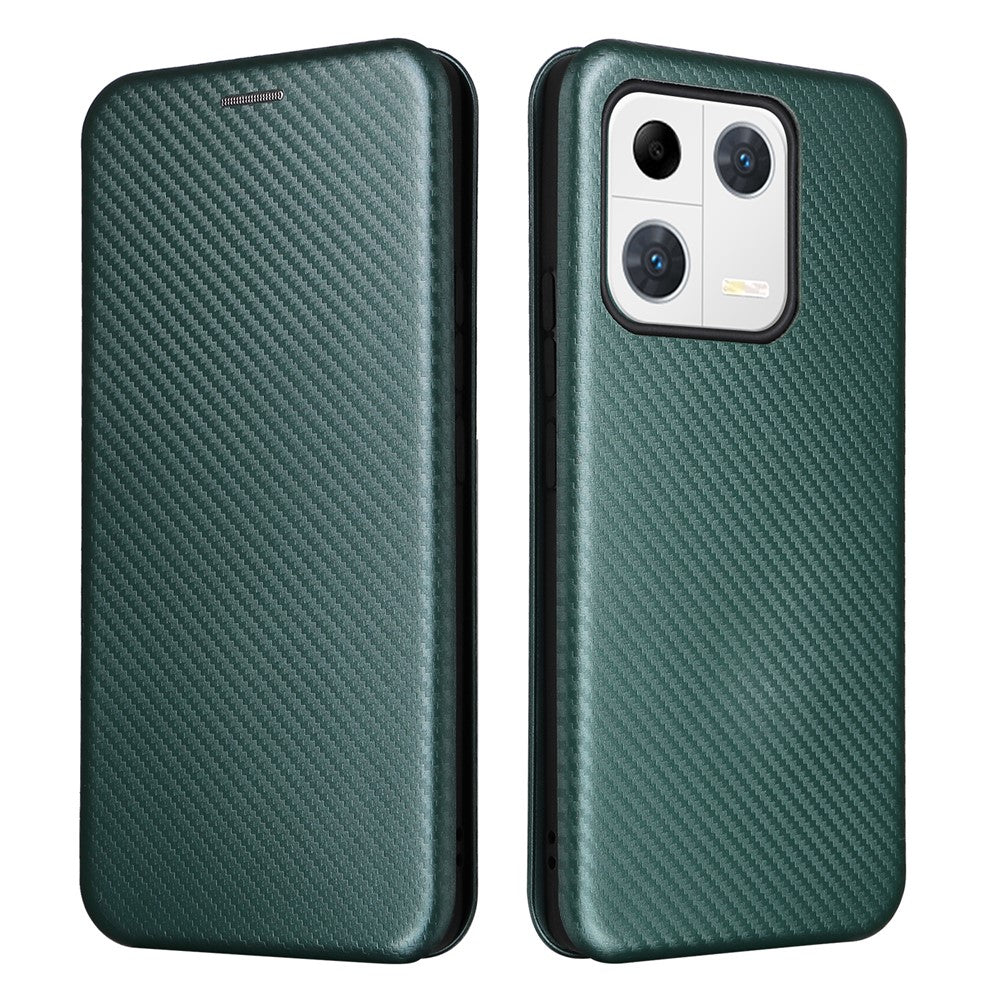 For Xiaomi 13 Pro 5G Drop Protection PU Leather Phone Case Card Slot Stand Carbon Fiber Texture Magnetic Flip Cover