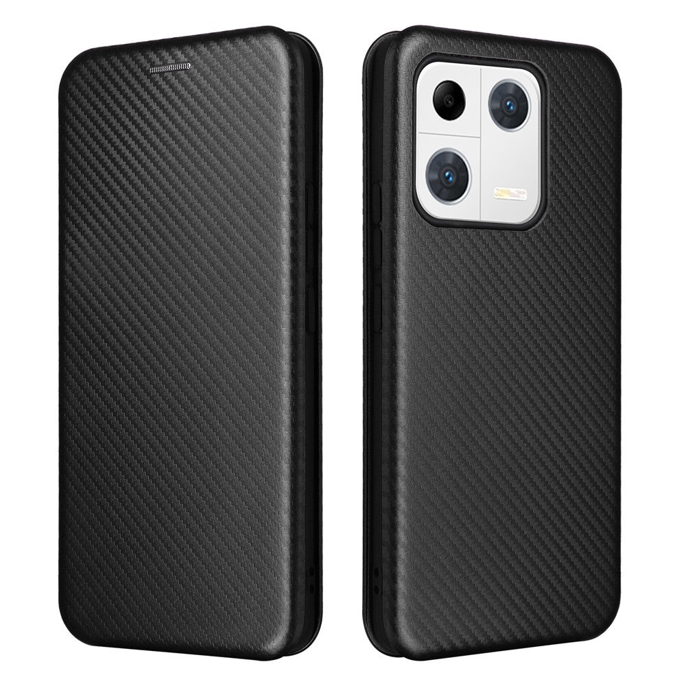 For Xiaomi 13 Pro 5G Drop Protection PU Leather Phone Case Card Slot Stand Carbon Fiber Texture Magnetic Flip Cover