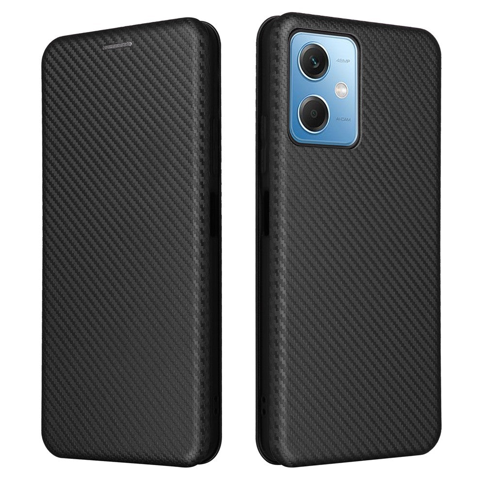 For Xiaomi Redmi Note 12 5G (Global) / (India) / (China) / Poco X5 5G Carbon Fiber Texture Magnetic PU Leather Phone Case Card Slot Stand Flip Cover