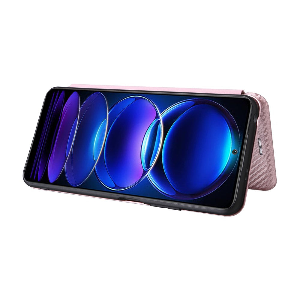 For Xiaomi Redmi Note 12 5G (Global) / (India) / (China) / Poco X5 5G Carbon Fiber Texture Magnetic PU Leather Phone Case Card Slot Stand Flip Cover