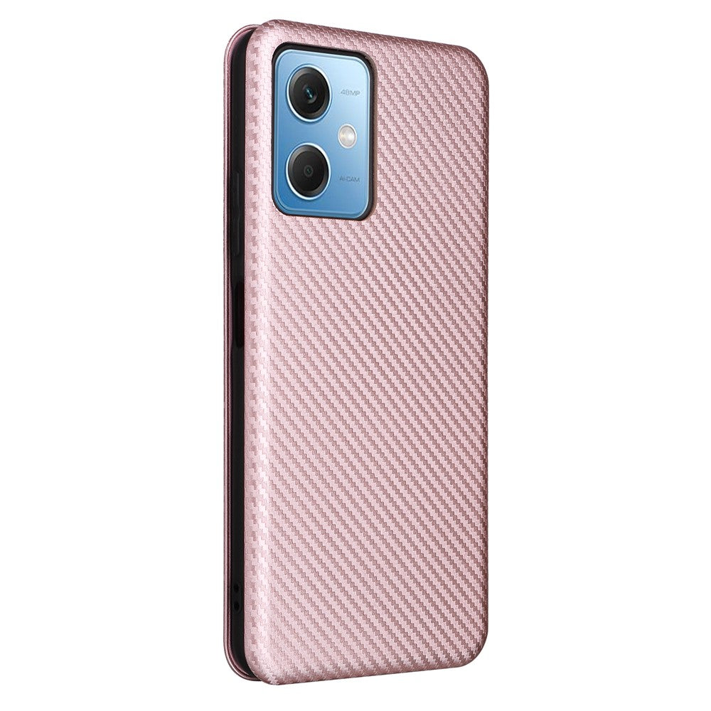 For Xiaomi Redmi Note 12 5G (Global) / (India) / (China) / Poco X5 5G Carbon Fiber Texture Magnetic PU Leather Phone Case Card Slot Stand Flip Cover