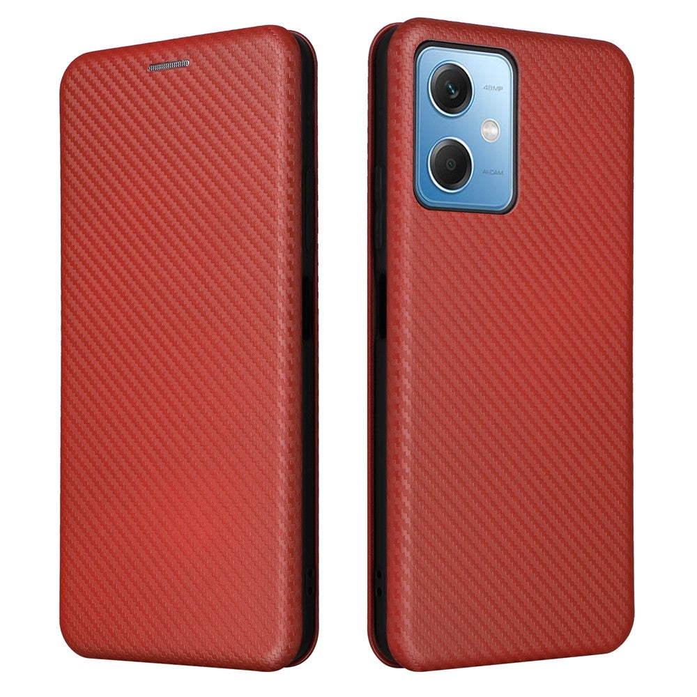 For Xiaomi Redmi Note 12 5G (Global) / (India) / (China) / Poco X5 5G Carbon Fiber Texture Magnetic PU Leather Phone Case Card Slot Stand Flip Cover
