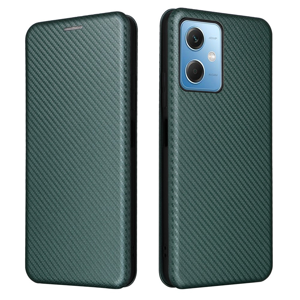 For Xiaomi Redmi Note 12 5G (Global) / (India) / (China) / Poco X5 5G Carbon Fiber Texture Magnetic PU Leather Phone Case Card Slot Stand Flip Cover