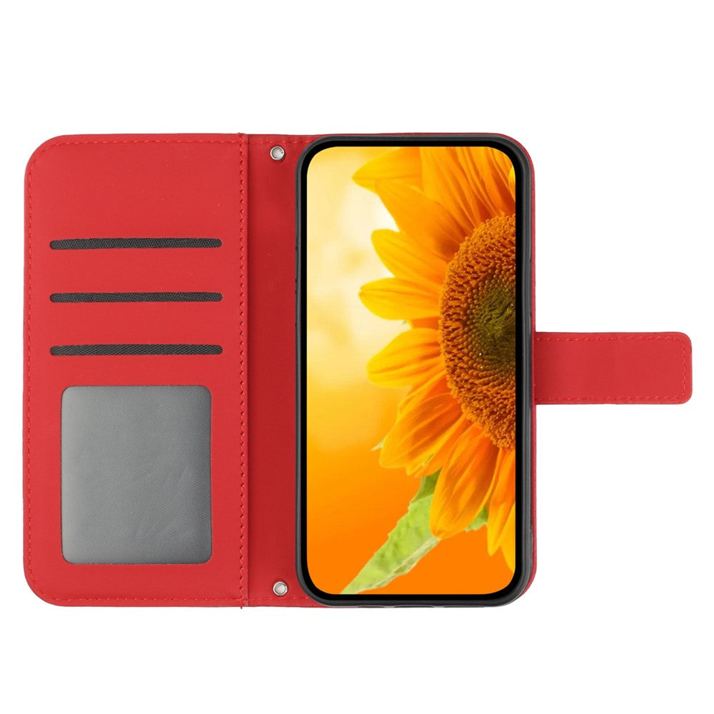 Galaxy A34 5G Wallet-Hülle – Sonnenblume aufgedruckt, mit Ständer & Riemen