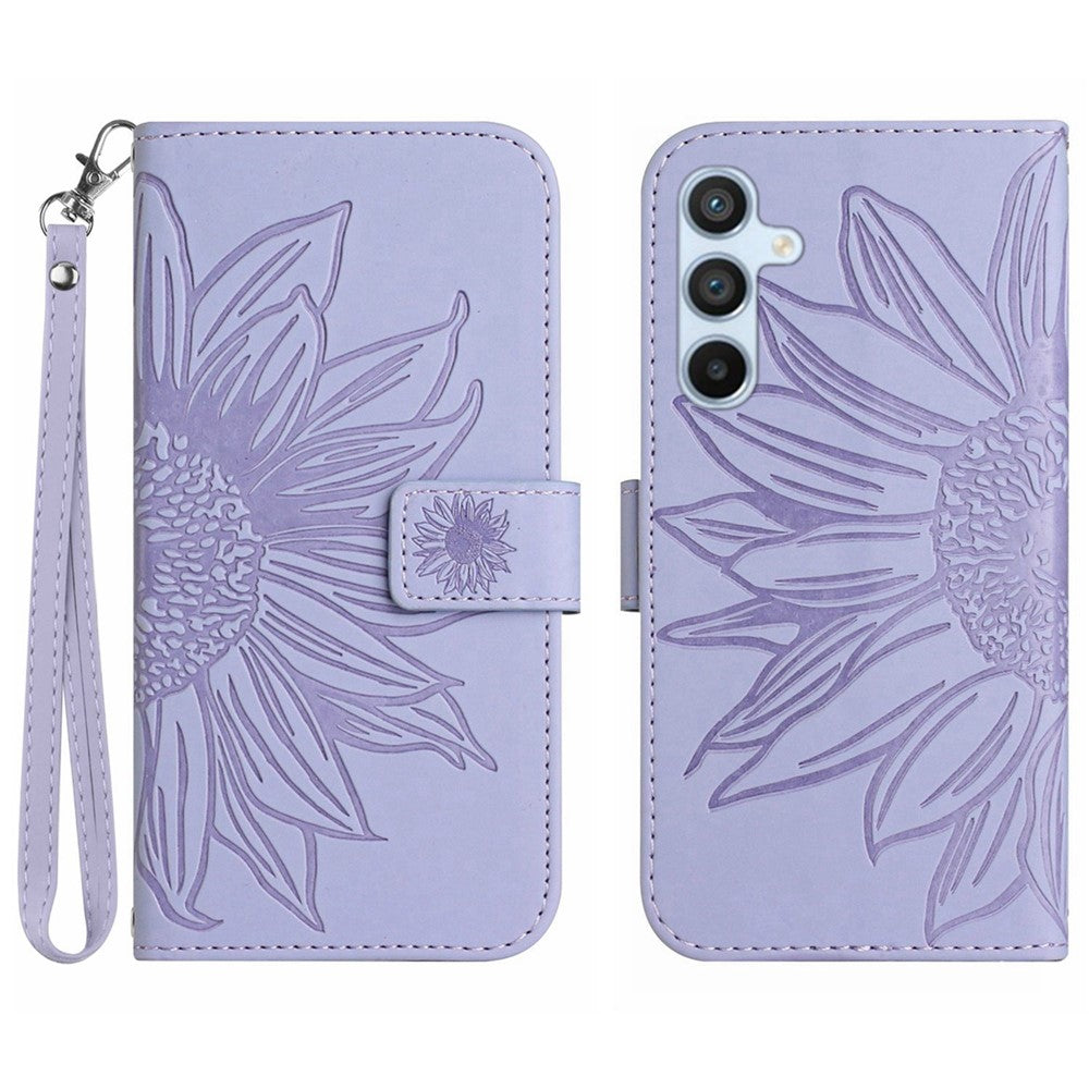 Galaxy A34 5G Wallet-Hülle – Sonnenblume aufgedruckt, mit Ständer & Riemen