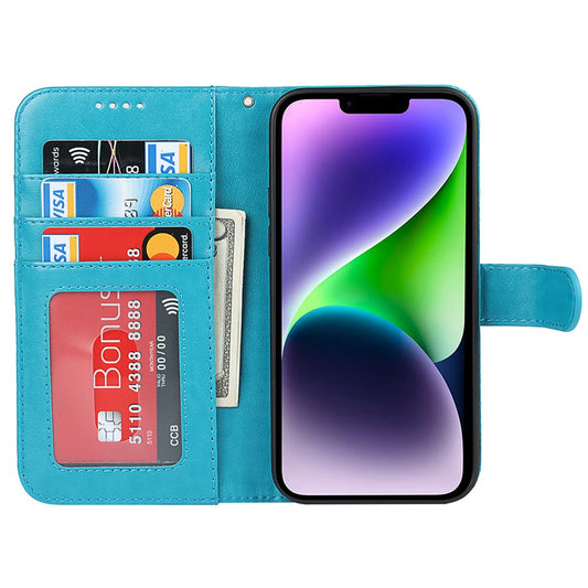 iPhone 14 Plus Wallet-Hülle – Mit Musterdruck, Kartenfächer & Riemen