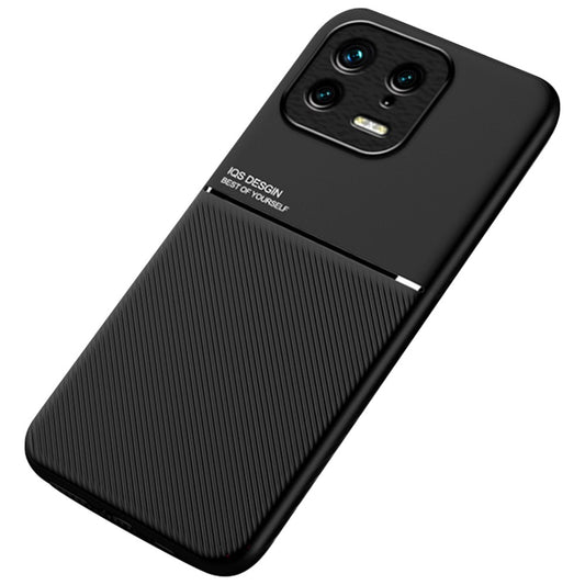 Xiaomi 13 Handyhülle – Back Shell 5G, sturzsichere Linien bedrucktes PU-Leder + TPU-, Kfz-Halterung, Metallblech-Smartphone