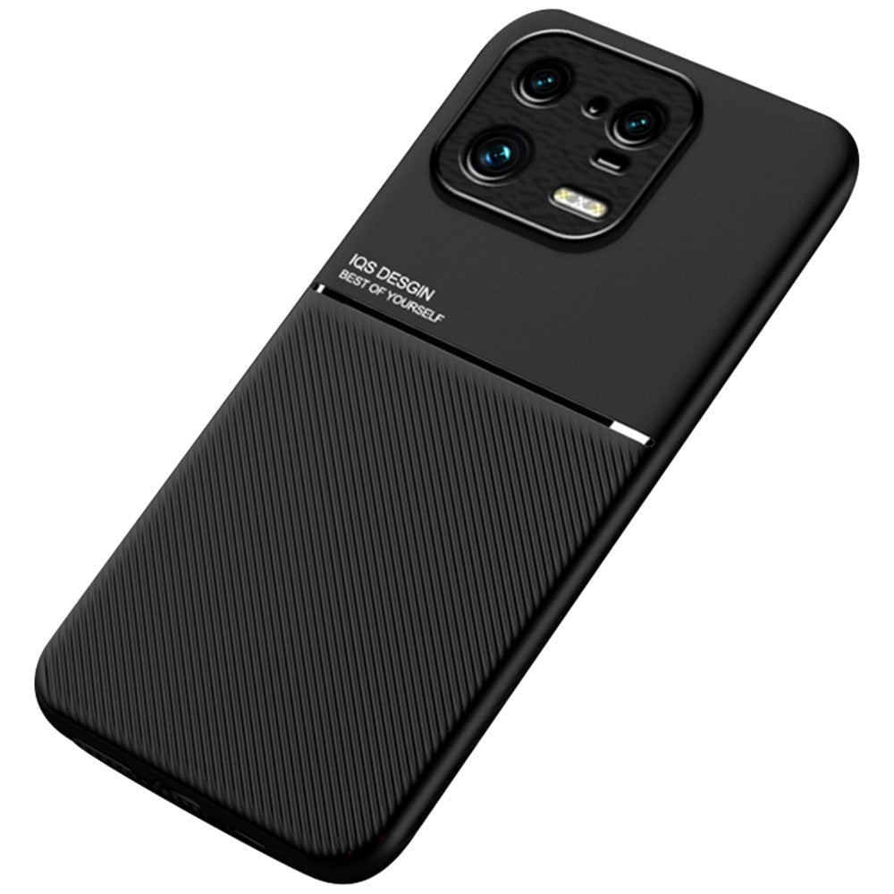 Back Shell for Xiaomi 13 Pro 5G, Bump Proof Lines Imprinted PU Leather+TPU Phone Case Car Mount Metal Sheet Smartphone Cover
