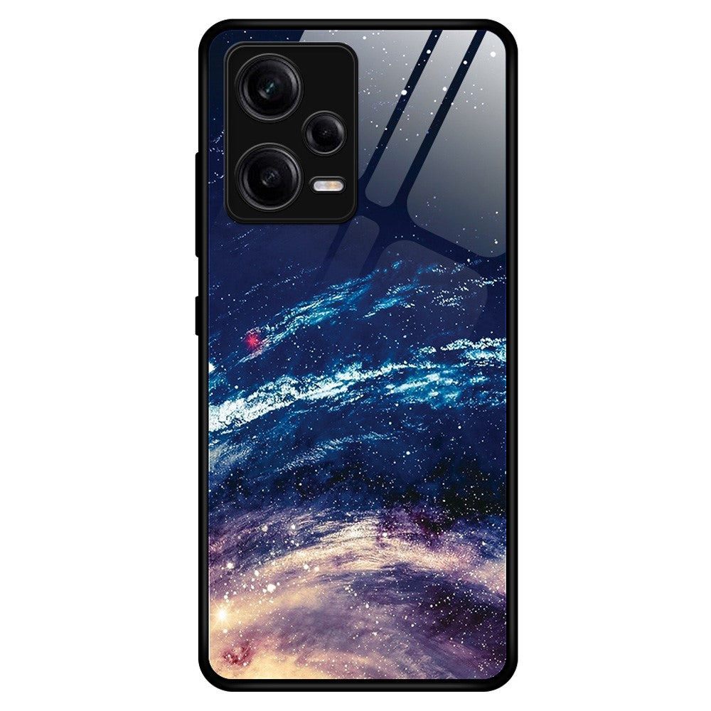 For Xiaomi Redmi Note 12 Pro 5G PU Leather Stand Wallet Cover with Strap Shockproof TPU+PC+Tempered Glass Mobile Phone Case Stylish Pattern Printing Cellphone Protective Cover