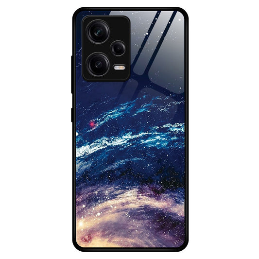 For Xiaomi Redmi Note 12 Pro 5G PU Leather Stand Wallet Cover with Strap Shockproof TPU+PC+Tempered Glass Mobile Phone Case Stylish Pattern Printing Cellphone Protective Cover