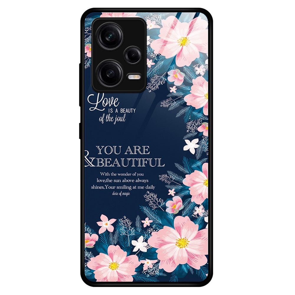 For Xiaomi Redmi Note 12 Pro 5G PU Leather Stand Wallet Cover with Strap Shockproof TPU+PC+Tempered Glass Mobile Phone Case Stylish Pattern Printing Cellphone Protective Cover