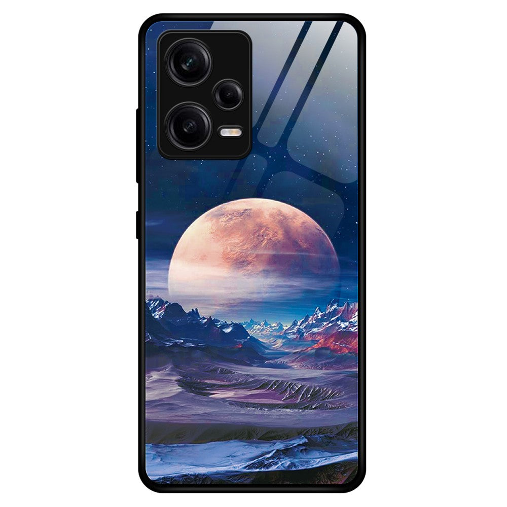 For Xiaomi Redmi Note 12 Pro 5G PU Leather Stand Wallet Cover with Strap Shockproof TPU+PC+Tempered Glass Mobile Phone Case Stylish Pattern Printing Cellphone Protective Cover