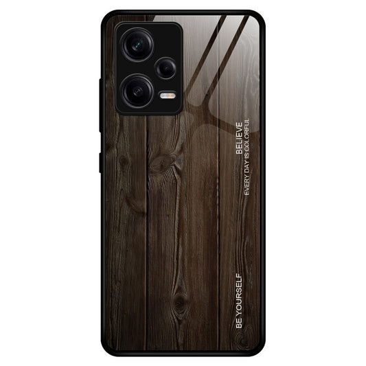 For Xiaomi Redmi Note 12 Pro 5G PU Leather Stand Wallet Cover with Strap Shock-absorbing Back Protector Wooden Pattern Tempered Glass Shell Phone Case TPU Frame Protective Cover