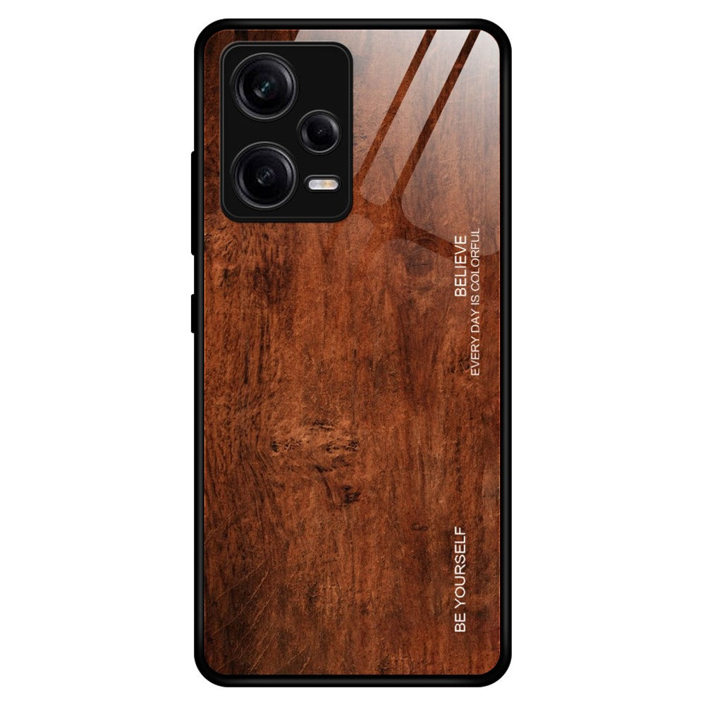 For Xiaomi Redmi Note 12 Pro 5G PU Leather Stand Wallet Cover with Strap Shock-absorbing Back Protector Wooden Pattern Tempered Glass Shell Phone Case TPU Frame Protective Cover
