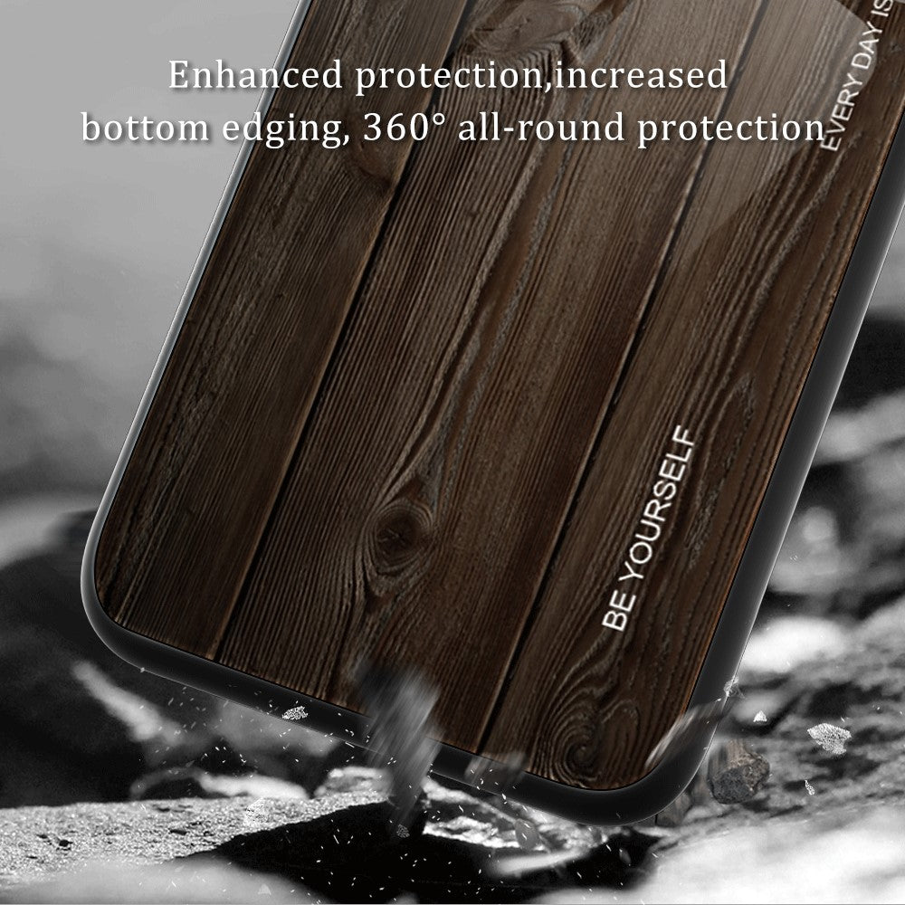 For Xiaomi Redmi Note 12 Pro 5G PU Leather Stand Wallet Cover with Strap Shock-absorbing Back Protector Wooden Pattern Tempered Glass Shell Phone Case TPU Frame Protective Cover