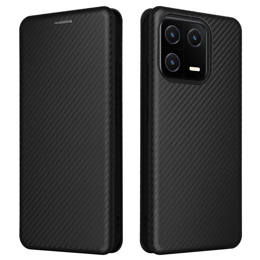 Shockproof Mobile Phone Cover For Xiaomi 13 5G Carbon Fiber Texture Magnetic PU Leather Anti-scratch Phone Case Card Slot Stand