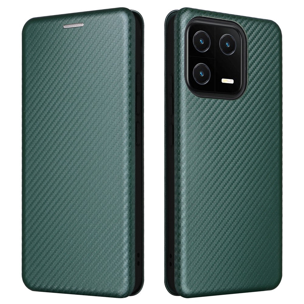 Shockproof Mobile Phone Cover For Xiaomi 13 5G Carbon Fiber Texture Magnetic PU Leather Anti-scratch Phone Case Card Slot Stand