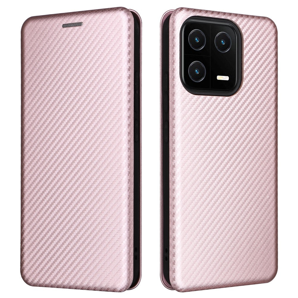 Shockproof Mobile Phone Cover For Xiaomi 13 5G Carbon Fiber Texture Magnetic PU Leather Anti-scratch Phone Case Card Slot Stand