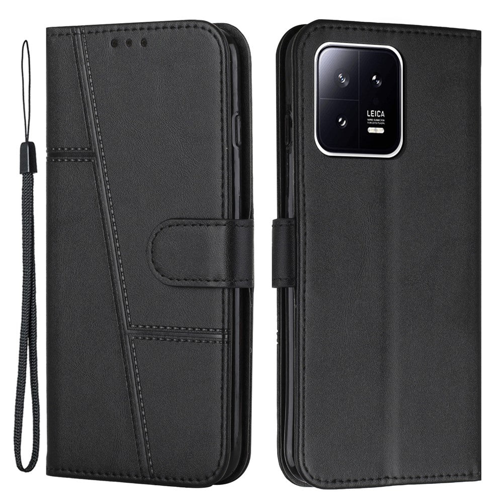 For Xiaomi 13 5G Stitching Line PU Leather Magnetic Clasp Foldable Stand Cover Wallet Imprinted Line Phone Case