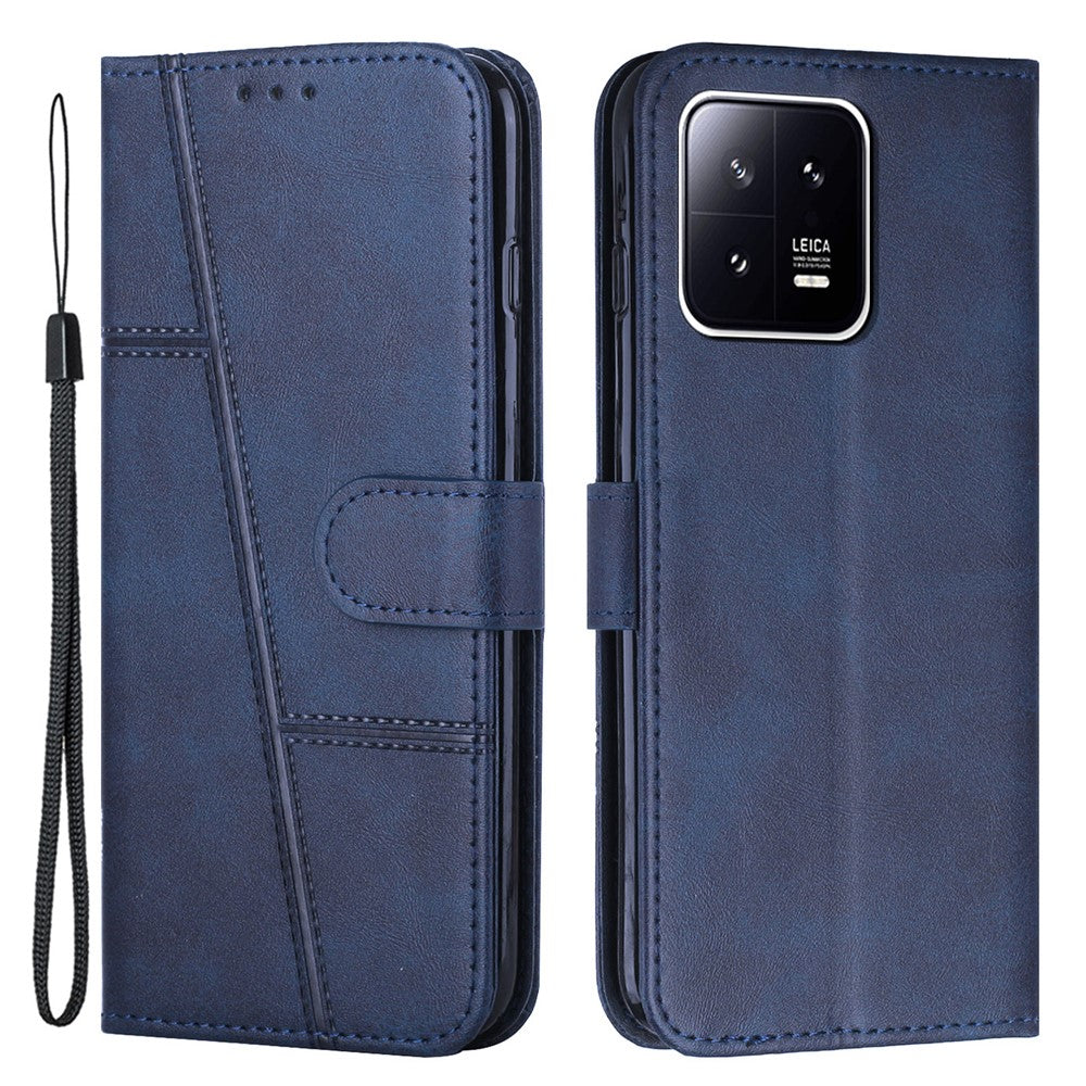 For Xiaomi 13 5G Stitching Line PU Leather Magnetic Clasp Foldable Stand Cover Wallet Imprinted Line Phone Case
