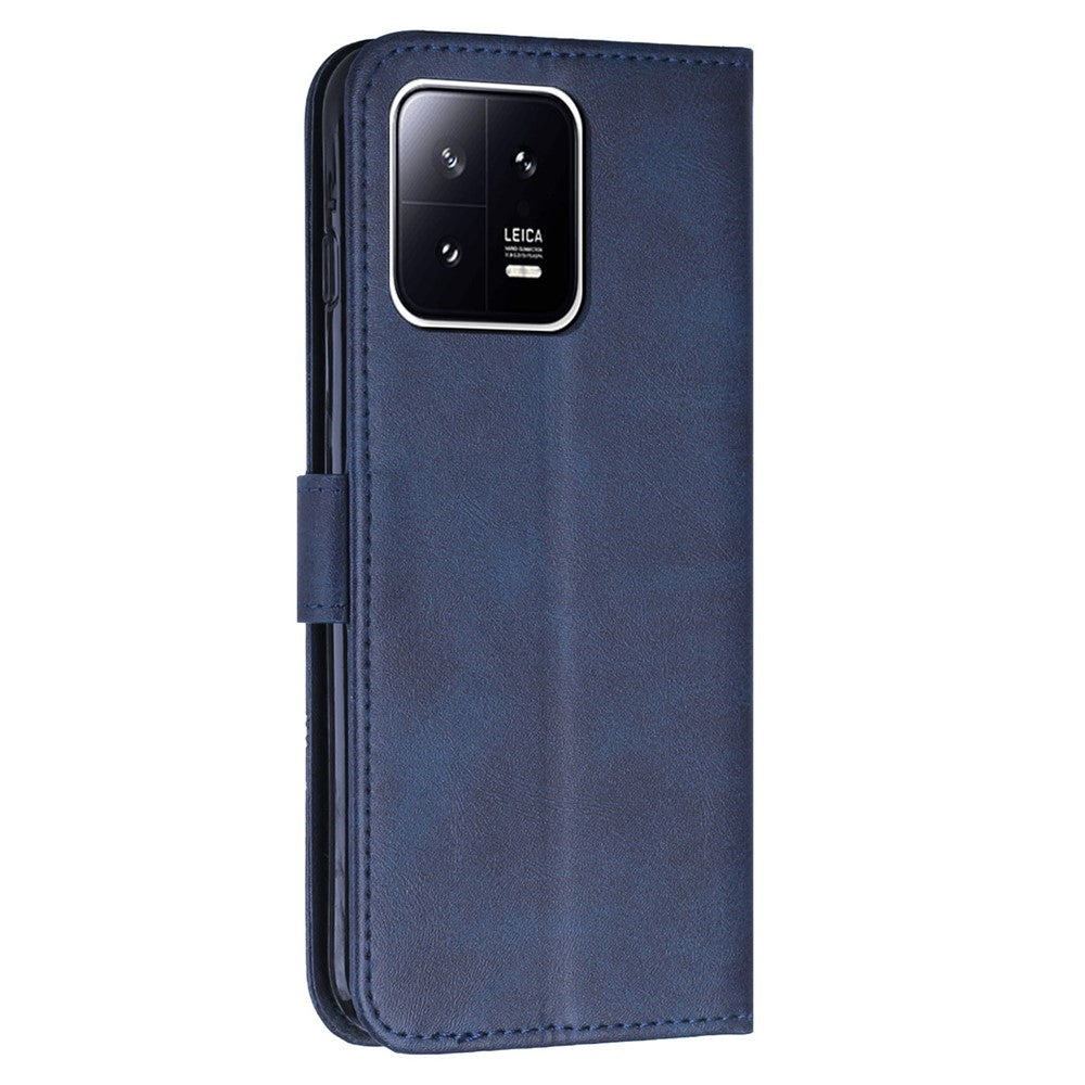 For Xiaomi 13 5G Stitching Line PU Leather Magnetic Clasp Foldable Stand Cover Wallet Imprinted Line Phone Case