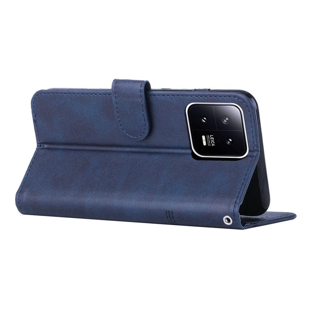 For Xiaomi 13 5G Stitching Line PU Leather Magnetic Clasp Foldable Stand Cover Wallet Imprinted Line Phone Case