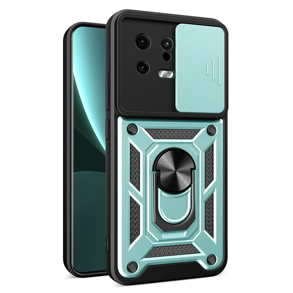 For Xiaomi 13 5G Ring Holder Kickstand PC + TPU Hybrid Case Anti-drop Phone Cover with Slide Camera Protection