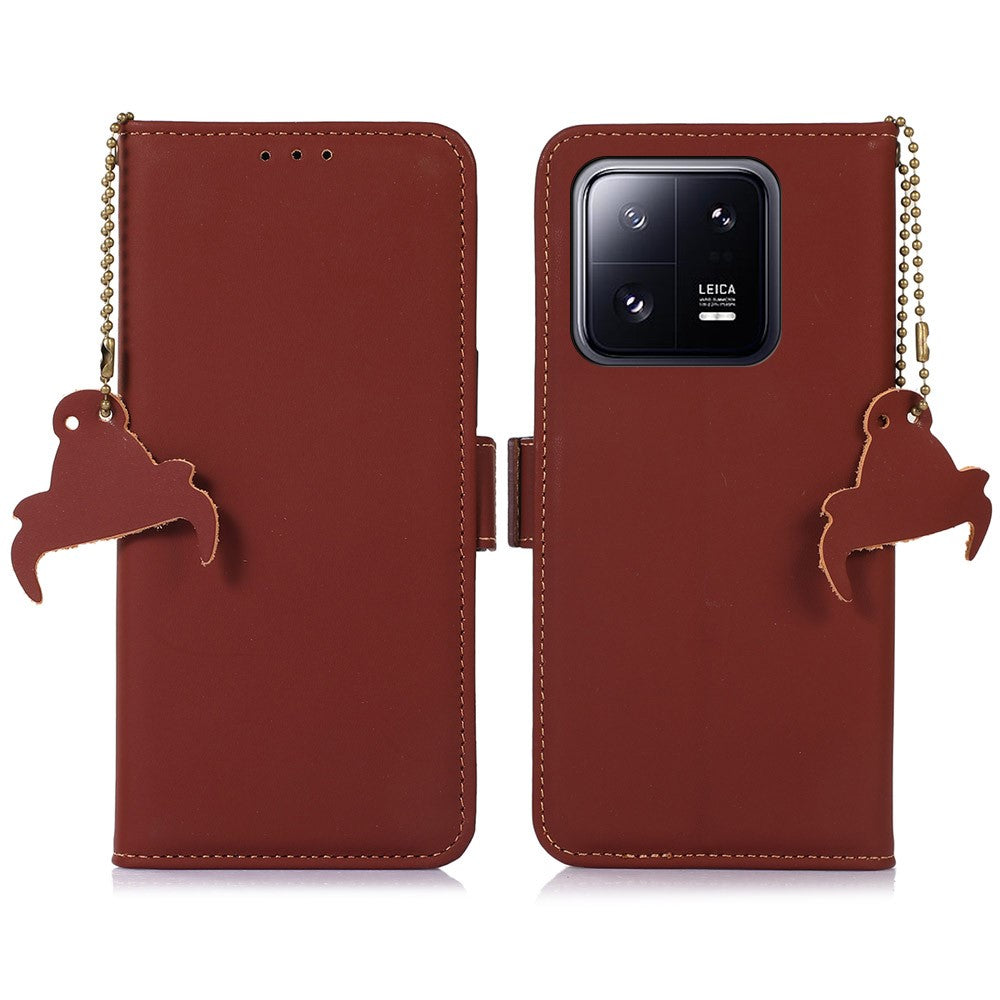 For Xiaomi 13 5G RFID Blocking Phone Case Genuine Leather Hands-free Stand Wallet Magnetic Flip Cover
