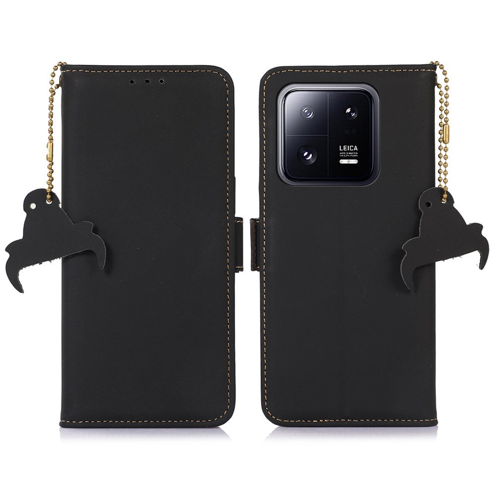 For Xiaomi 13 Pro 5G RFID Blocking Phone Case Genuine Leather Foldable Stand Wallet Magnetic Flip Cover