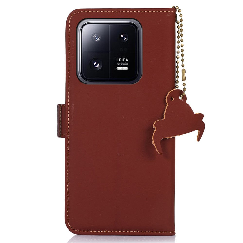 For Xiaomi 13 Pro 5G RFID Blocking Phone Case Genuine Leather Foldable Stand Wallet Magnetic Flip Cover