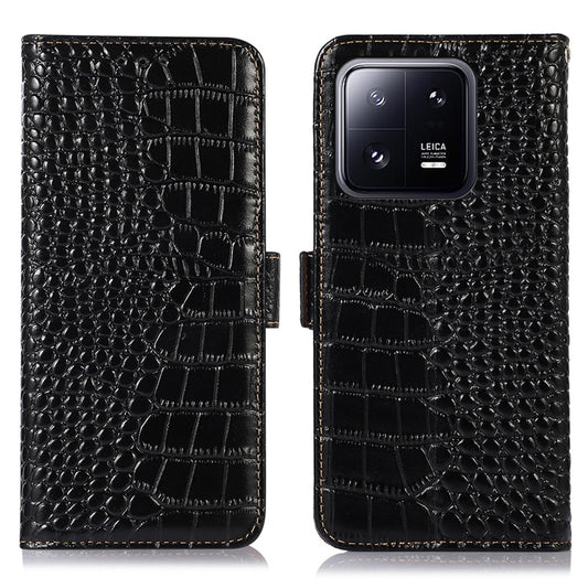 Xiaomi 13 Pro 5G Wallet-Handyhülle – RFID-blockierende Standfunktion-- für Smartphones, Krokodilstruktur, echtes Rindsleder