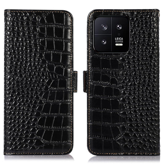 Xiaomi 13 Wallet-Handyhülle – RFID Blocking Phone Case 5G, faltbarer Ständer, Krokodilstruktur, echtes Rindsleder, Flip