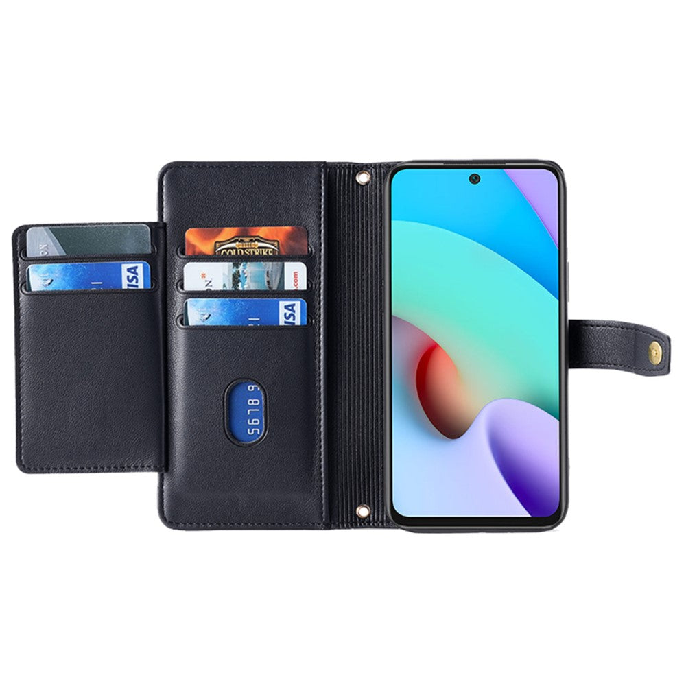 For Xiaomi Redmi Note 11 4G (Qualcomm) / Note 11S 4G PU Leather Stand Case Zipper Pocket Phone Cover with Wrist Strap and Shoulder Strap
