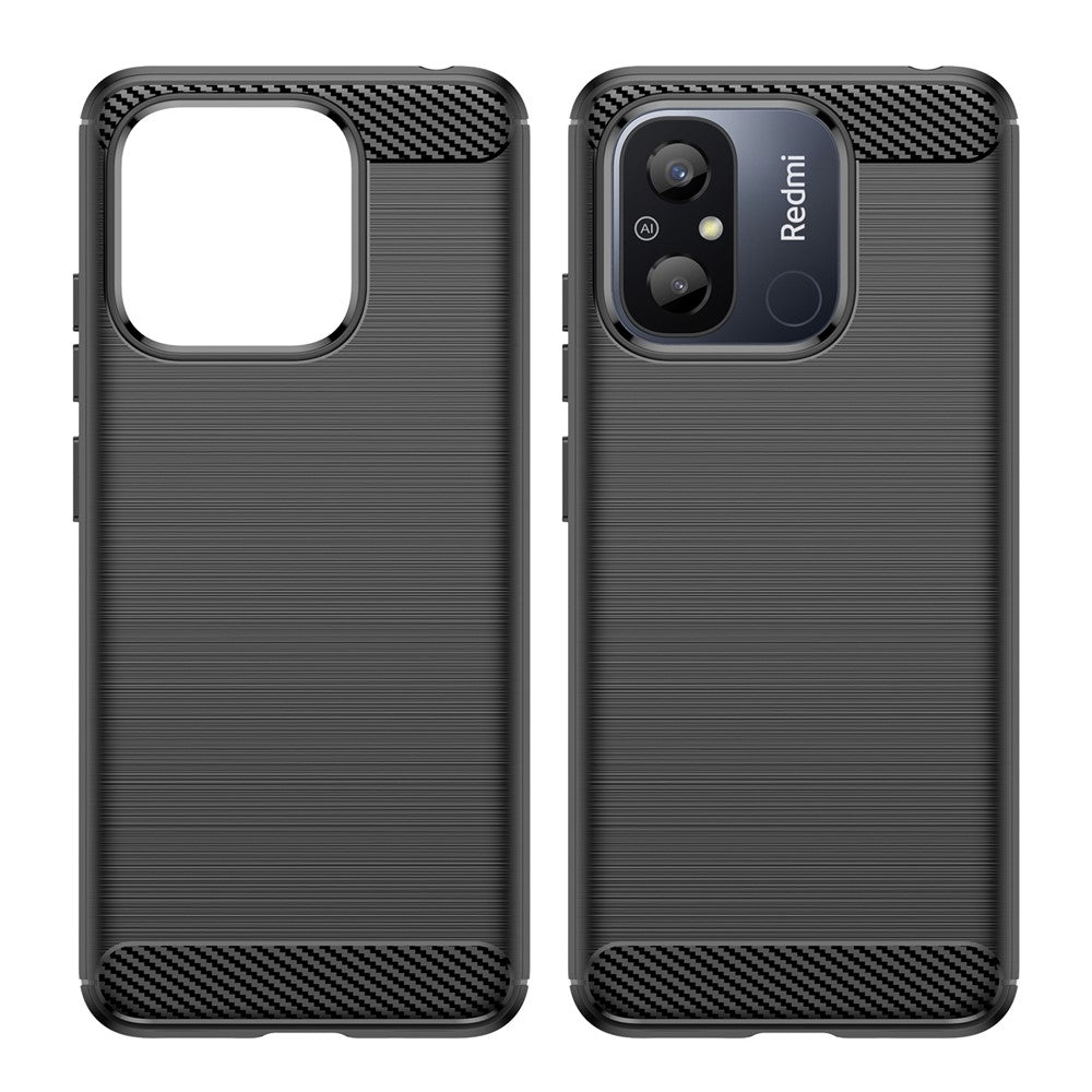 For Xiaomi Redmi 12C 4G Flexible TPU Phone Back Cover Brushed Carbon Fiber Texture Drop Protection Phone Case