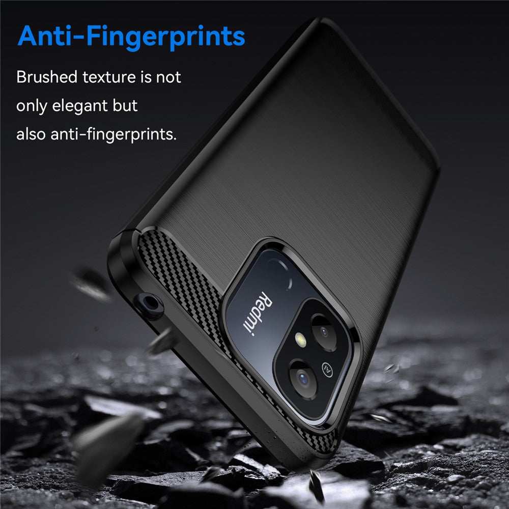 For Xiaomi Redmi 12C 4G Flexible TPU Phone Back Cover Brushed Carbon Fiber Texture Drop Protection Phone Case