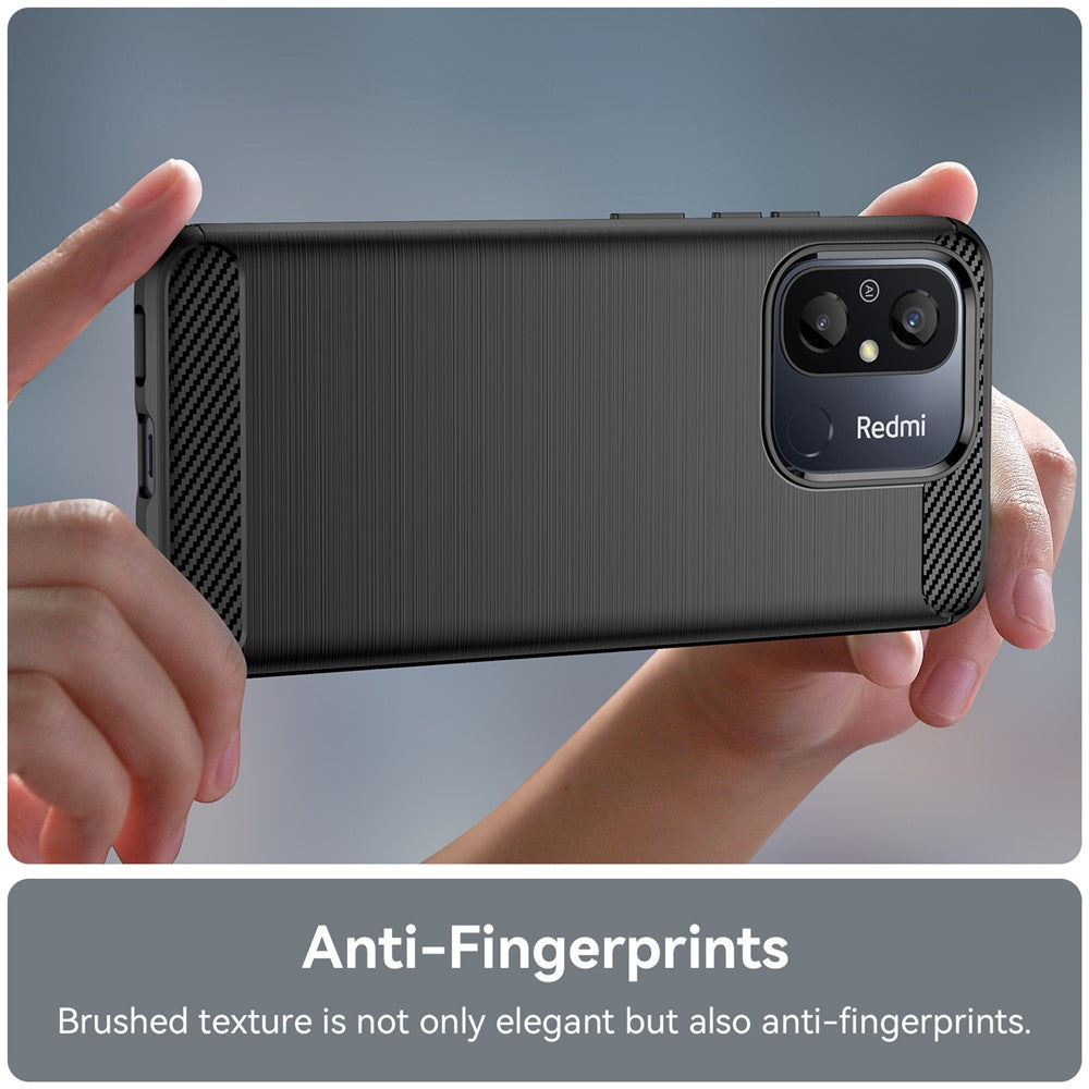For Xiaomi Redmi 12C 4G Flexible TPU Phone Back Cover Brushed Carbon Fiber Texture Drop Protection Phone Case