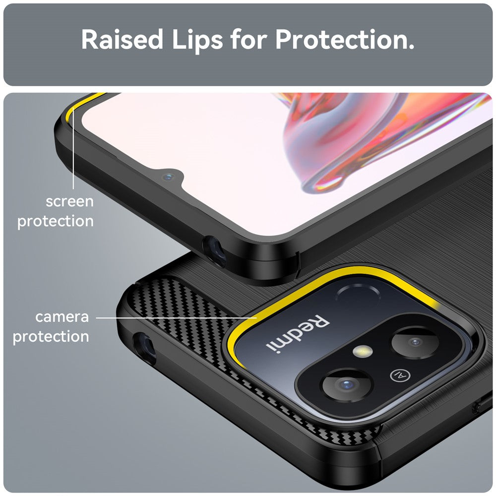 For Xiaomi Redmi 12C 4G Flexible TPU Phone Back Cover Brushed Carbon Fiber Texture Drop Protection Phone Case