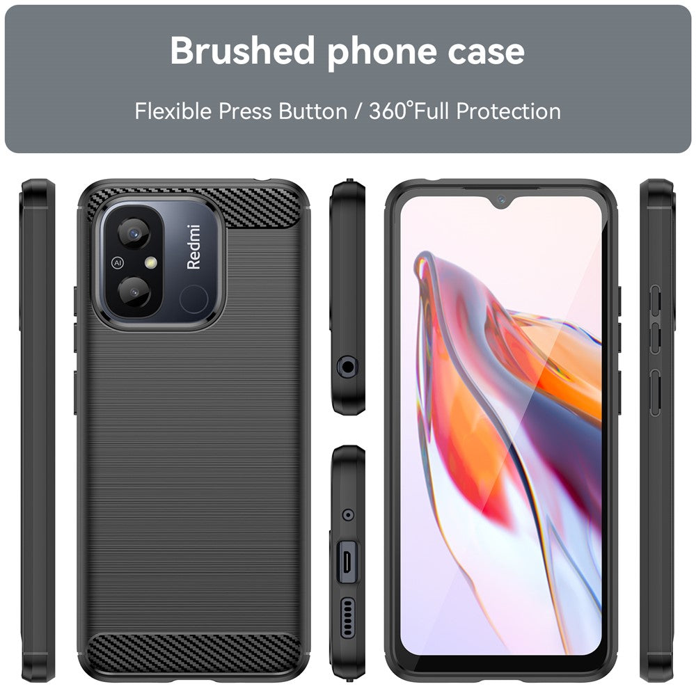For Xiaomi Redmi 12C 4G Flexible TPU Phone Back Cover Brushed Carbon Fiber Texture Drop Protection Phone Case