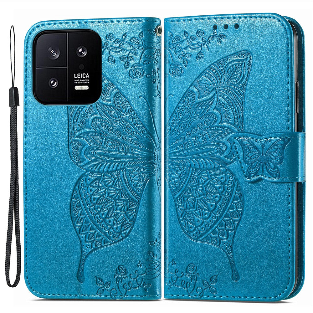 Cell Phone Case for Xiaomi 13 5G, PU Leather Wallet Imprinted Butterfly Pattern Stand Phone Cover