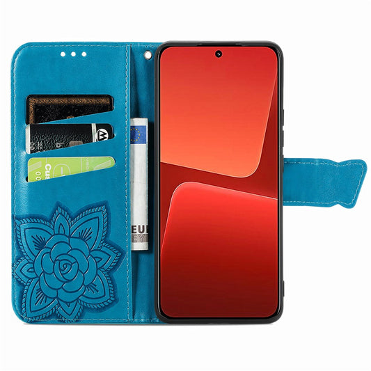 Xiaomi 13 Handyhülle – Cell Phone Case 5G, PU-Leder-Geldbörse mit aufgedrucktem Schmetterlingsmuster und Ständer
