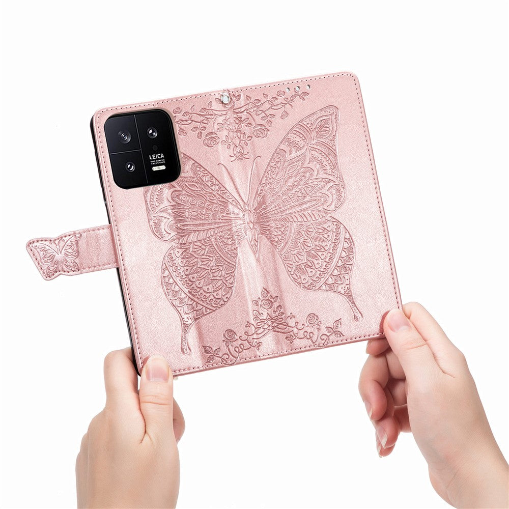 Cell Phone Case for Xiaomi 13 5G, PU Leather Wallet Imprinted Butterfly Pattern Stand Phone Cover