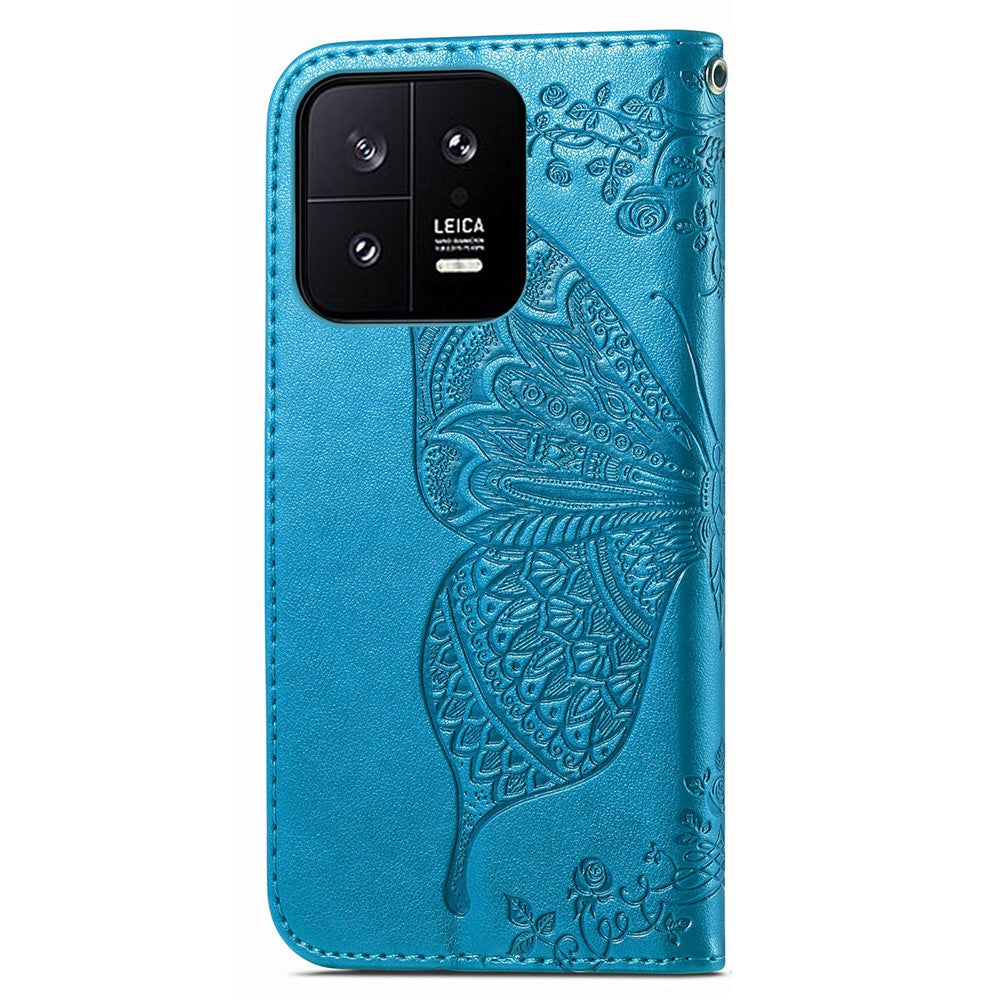Cell Phone Case for Xiaomi 13 5G, PU Leather Wallet Imprinted Butterfly Pattern Stand Phone Cover