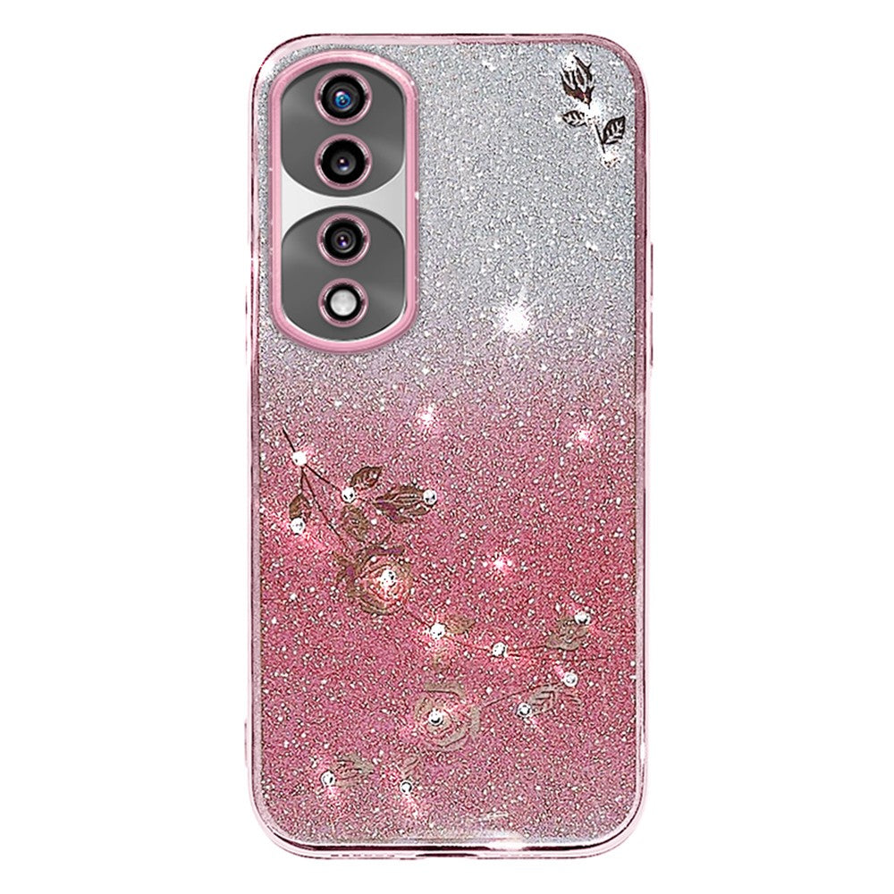 KADEM For Honor 70 5G Flower Pattern Decor Rhinestone Design Smartphone Case Glitter Powder Flexible TPU Cell Phone Cover