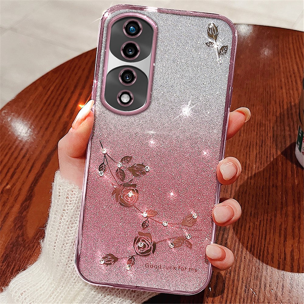 KADEM For Honor 70 5G Flower Pattern Decor Rhinestone Design Smartphone Case Glitter Powder Flexible TPU Cell Phone Cover