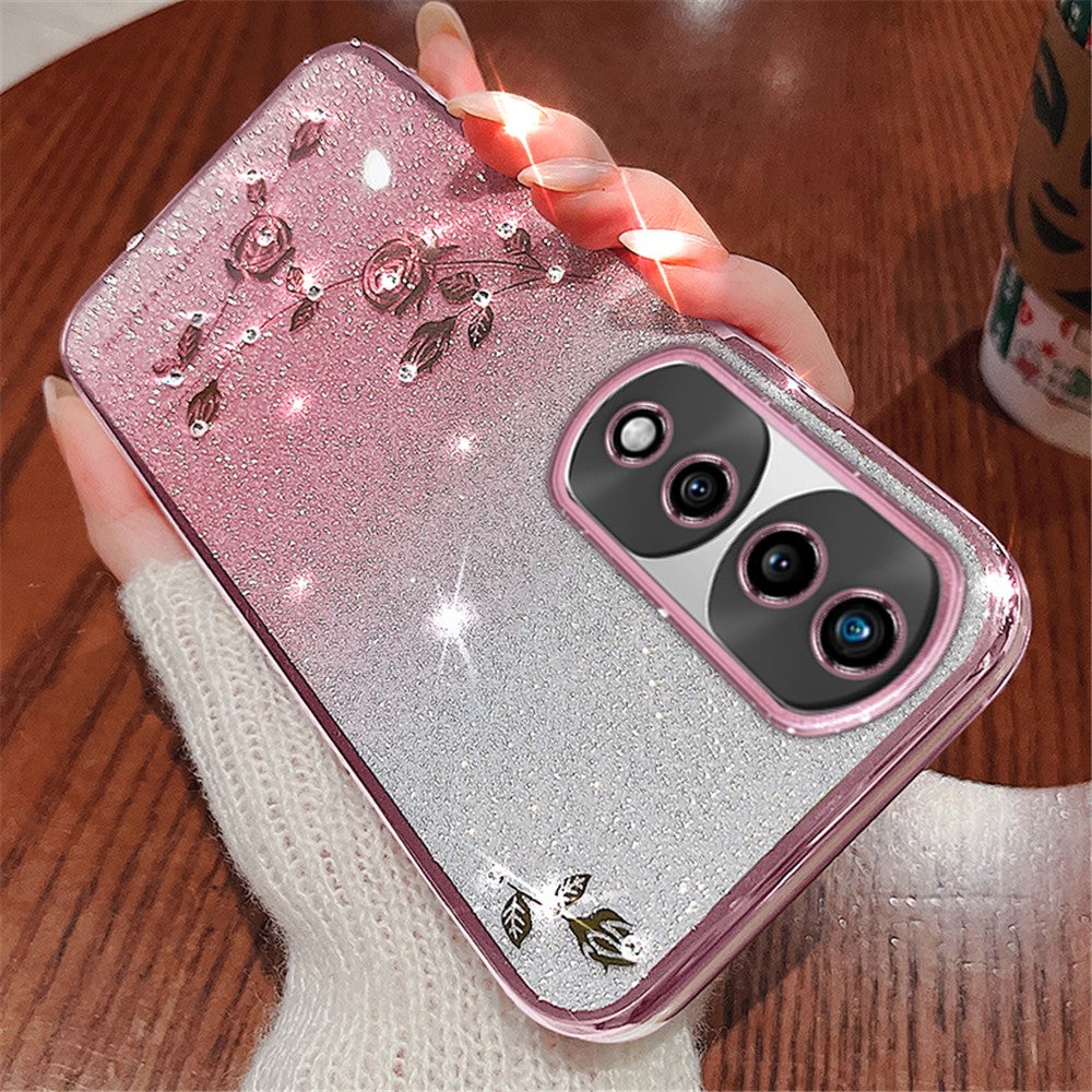 KADEM For Honor 70 5G Flower Pattern Decor Rhinestone Design Smartphone Case Glitter Powder Flexible TPU Cell Phone Cover